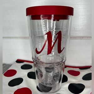 Tervis 24oz Hot or Cold ribbon "M" Initial Clear Tumbler with lid